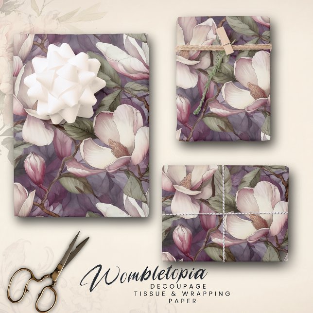 Magnolia Hand-Painted Floral Art Purple Wrapping Paper Sheets (Creator Uploaded)