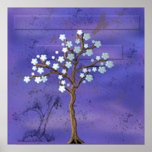 Magnolia Inspired Tree with Blue Background Poster