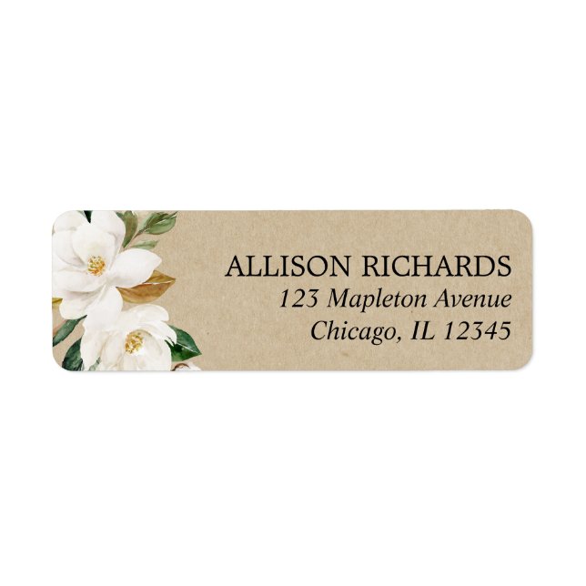 Magnolia kraft white cream floral watercolors label (Front)