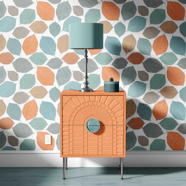 Magnolia Leaf Mild Orange Teal Aqua Blue Wallpaper (Creator Uploaded)