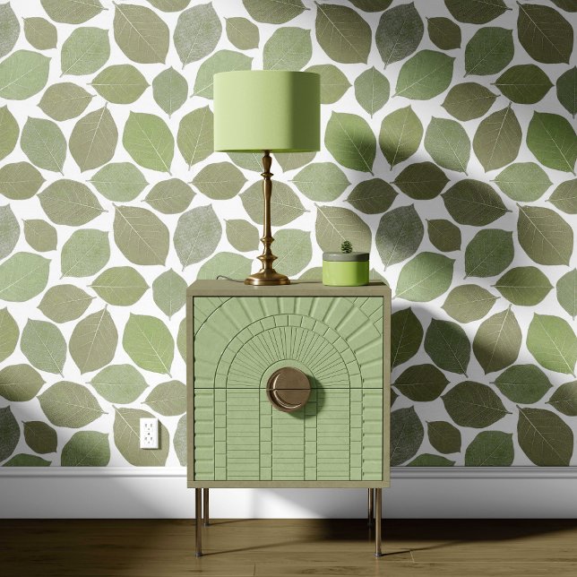 Magnolia Leaf Olive Sage Green White Wallpaper (Creator Uploaded)