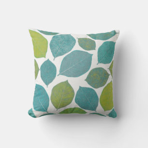 Magnolia Leaf Pillow Apple Green Teal Aqua Blue