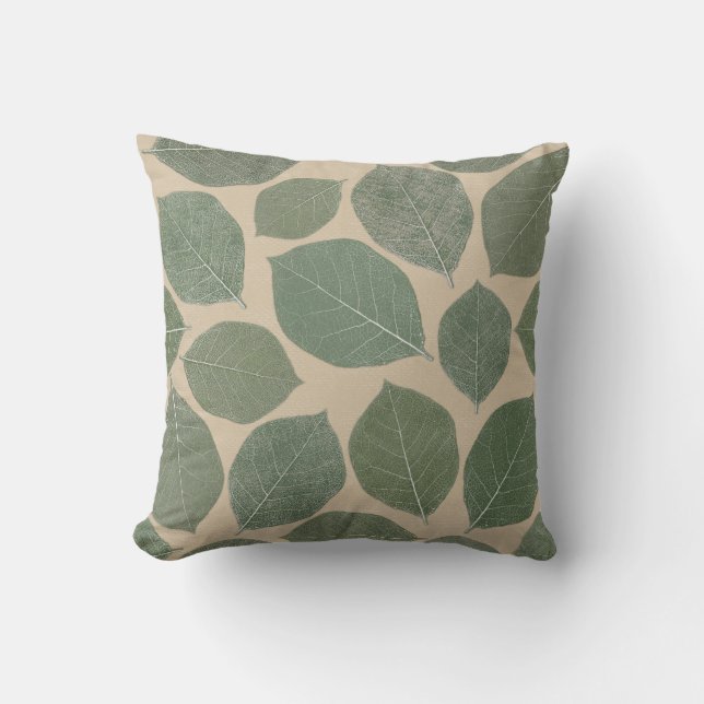 Magnolia Leaf Throw Pillow Beige Sage Olive Green  (Front)