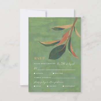 Magnolia Leaves Botanical Wedding Rsvp Card by fourwetfeet at Zazzle
