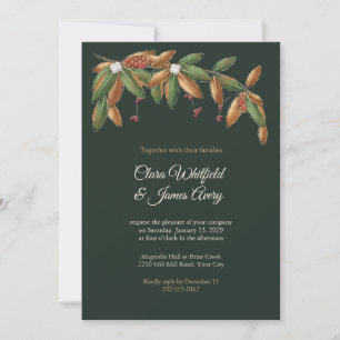 Magnolia Leaves Winter Wedding Invitation