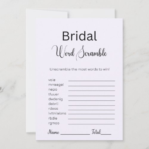 Magnolia Light Purple Bridal Word Scramble Game Invitation