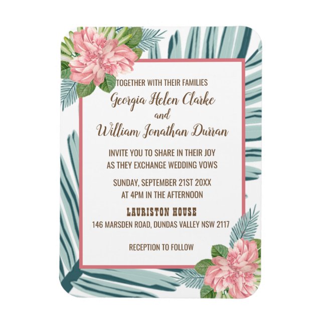Magnolia Lilies Bouquet Wedding Magnet Card (Vertical)
