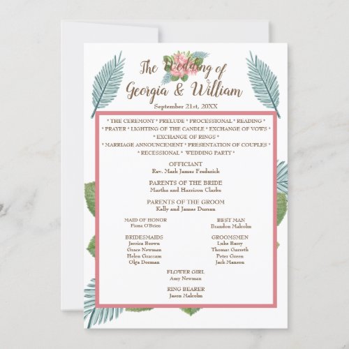 Magnolia Lilies Bouquet Wedding Program Menu Chart