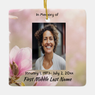 Magnolia  Memorial Prayer Card Photo Keepsake Ceramic Ornament