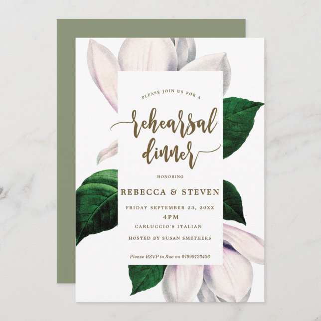 magnolia modern rehearsal dinner invitation (Front/Back)
