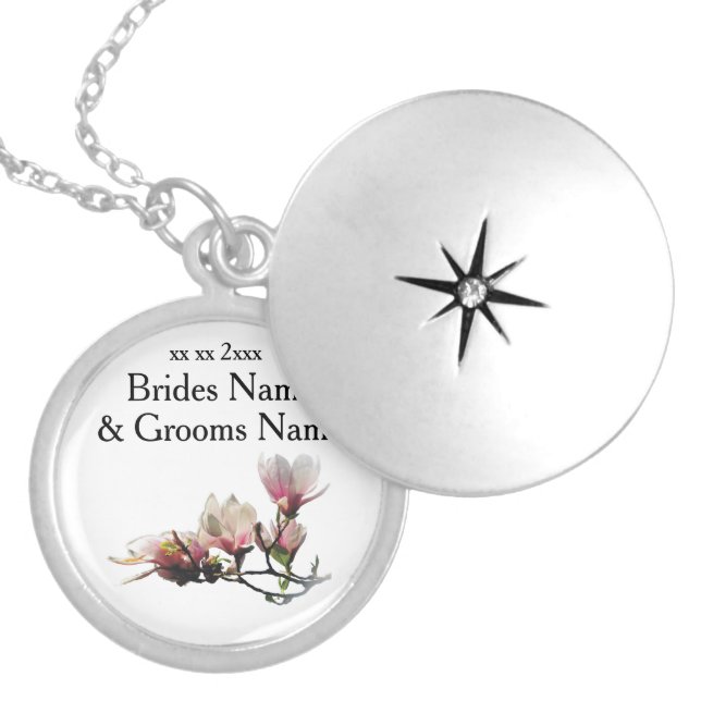 Magnolia Modern Simple Elegant Wedding Ideas Locket Necklace (Front)