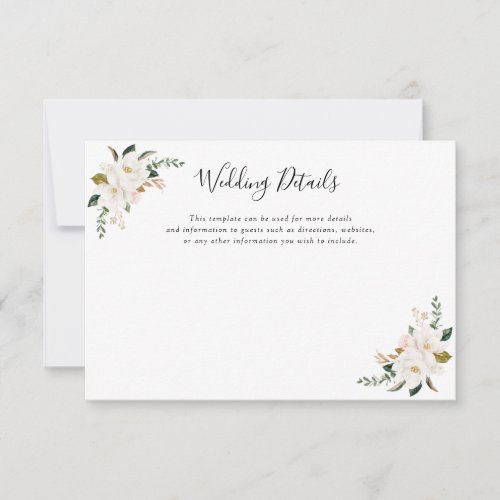 magnolia navy blue floral wedding details card