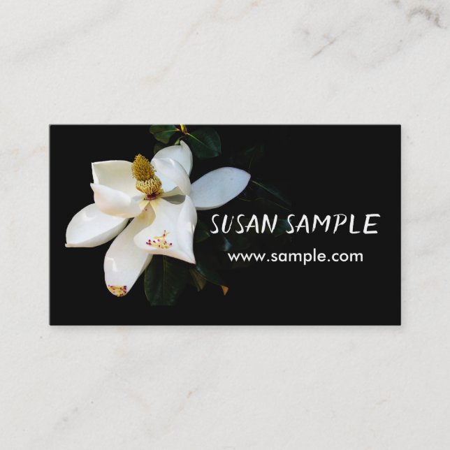 magnolia on bold black flower photography business card (Front)