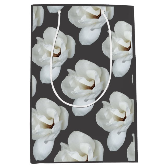 Magnolia on dark gray medium gift bag (Front)