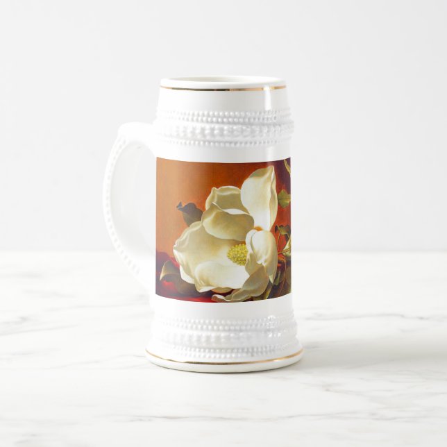 Magnolia on Red Velvet Martin Johnson Heade Beer Stein (Front Left)