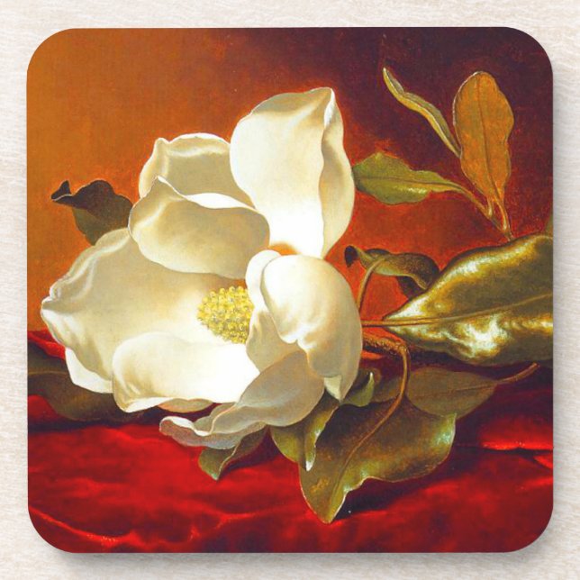 Magnolia on Red Velvet Martin Johnson Heade Beverage Coaster (Front)
