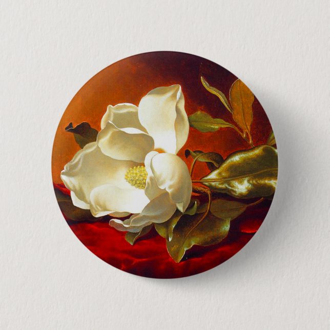 Magnolia on Red Velvet Martin Johnson Heade Button (Front)