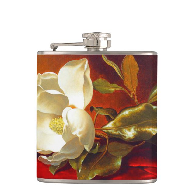 Magnolia on Red Velvet Martin Johnson Heade Flask (Front)