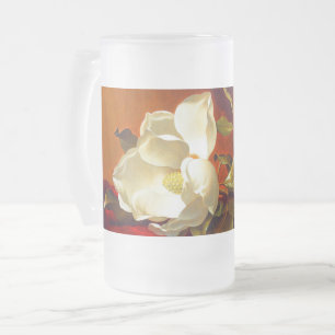 Magnolia on Red Velvet Martin Johnson Heade Frosted Glass Beer Mug