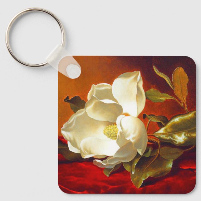 Magnolia on Red Velvet Martin Johnson Heade Keychain (Front)