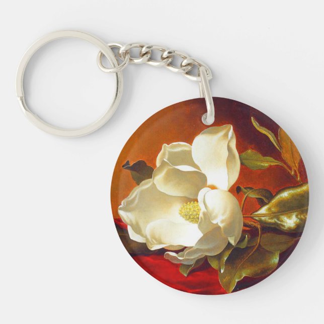 Magnolia on Red Velvet Martin Johnson Heade Keychain (Front)
