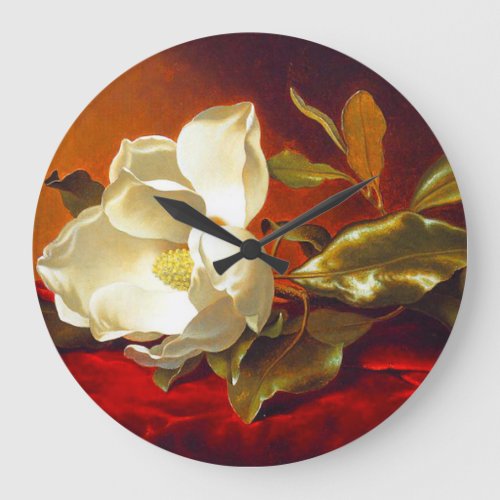 Magnolia on Red Velvet Martin Johnson Heade Large Clock