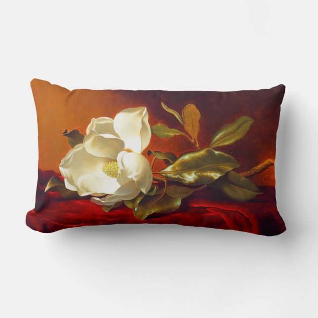 Magnolia on Red Velvet Martin Johnson Heade Lumbar Pillow (Front)