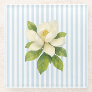 Magnolia Painting Nautical Stripe Glass Coaster