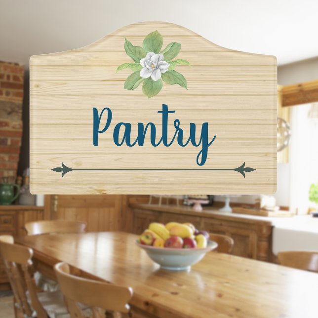 Magnolia Pantry on Faux Oak Wood  Door Sign (Personalize with your Name and Image on this faux light oak wood sign for your home or office.)