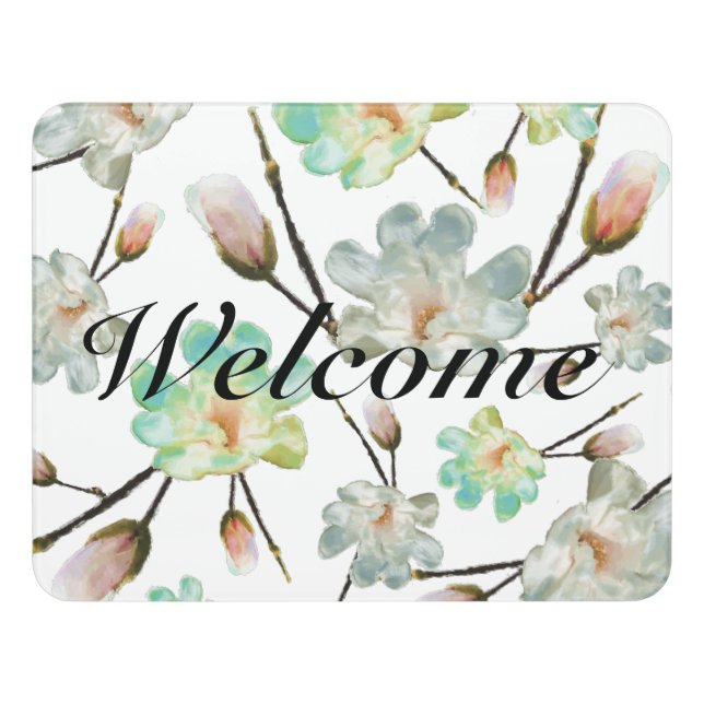 Magnolia Pattern Welcome Door Sign (Contemporary Front)