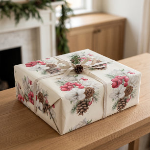 Magnolia Pine Cone Christmas Gift Wrap
