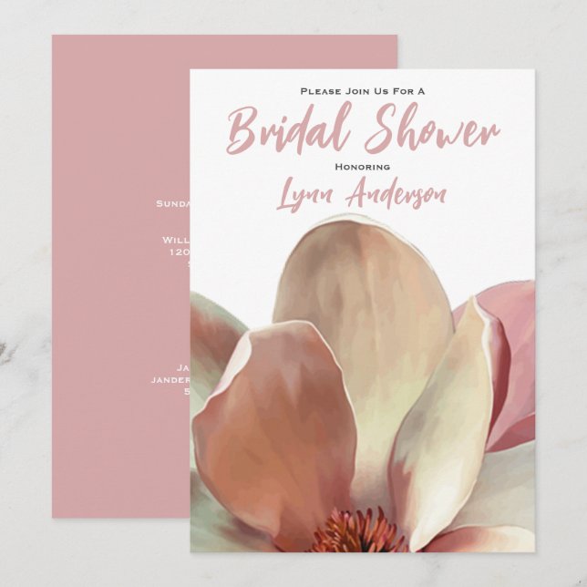 Magnolia Pink Blush Bridal Shower Invitation (Front/Back)