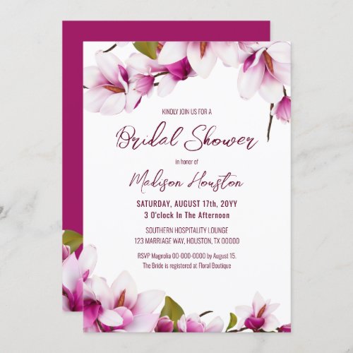 Magnolia Pink Floral Bridal Shower Invitation