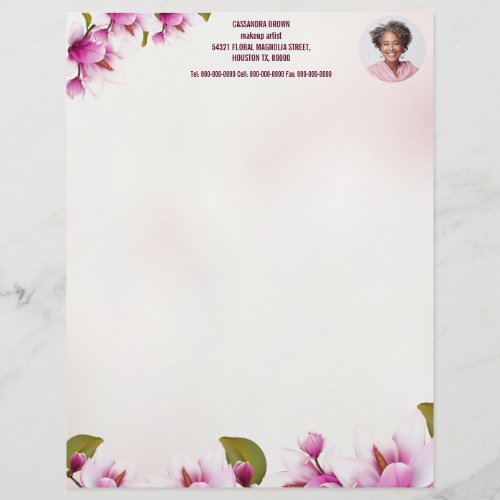 Magnolia Pink Floral Business Photo Letterhead