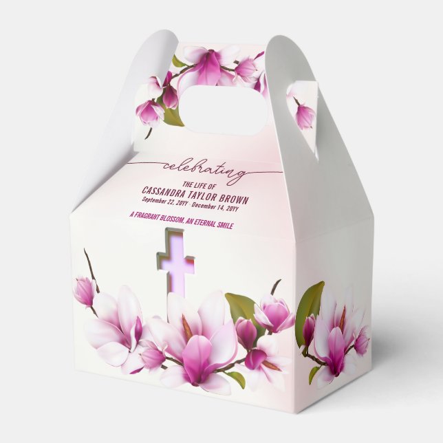 Magnolia Pink Floral Funeral Favor Boxes (Front Side)