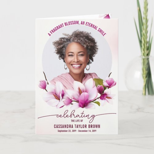 Magnolia Pink Floral Funeral Folded Program