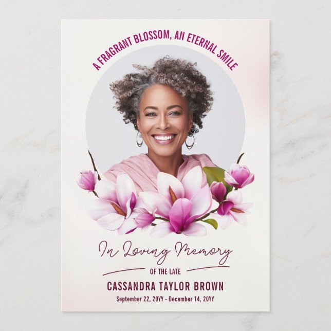 Magnolia Pink Floral Funeral Prayer Card (Front)