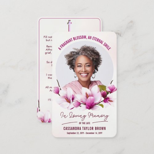 Magnolia Pink Floral Funeral Prayer Card