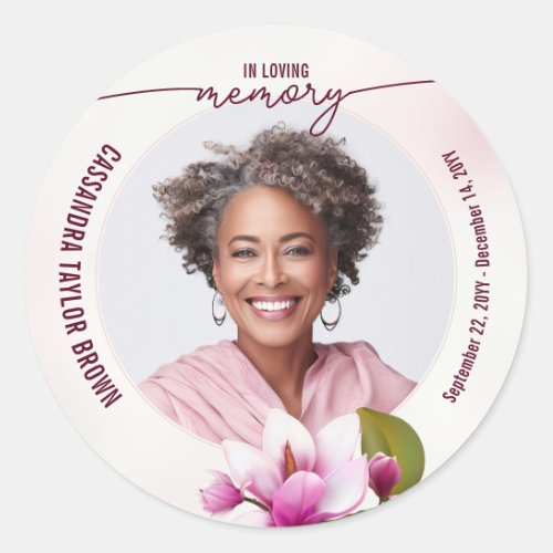 Magnolia Pink Floral Memorial Classic Round Sticker