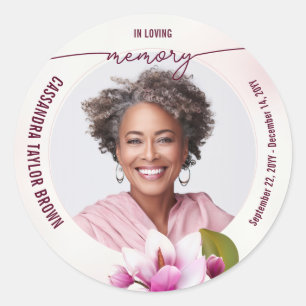 Magnolia Pink Floral Memorial Classic Round Sticker