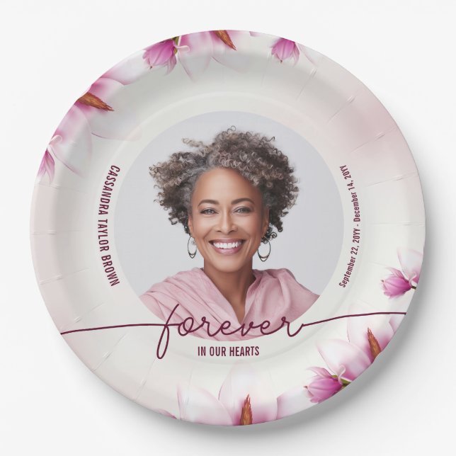 Magnolia Pink Floral Memorial Paper Plates (Front)