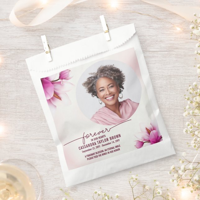 Magnolia Pink Floral Memorial Thank You Favor Bag (Clipped)