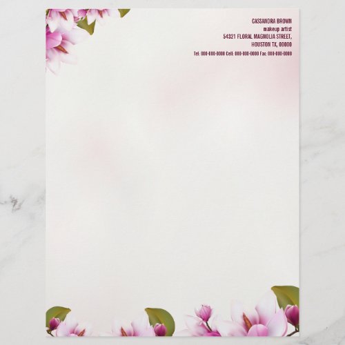 Magnolia Pink Floral Personalized Letterhead