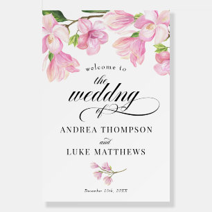  Magnolia Pink Floral Wedding Welcome Sign Poster