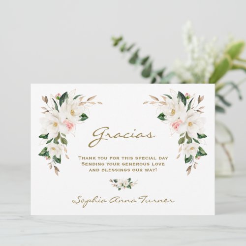 Magnolia Pink Flower Spanish Gracias Baby Shower  Thank You Card