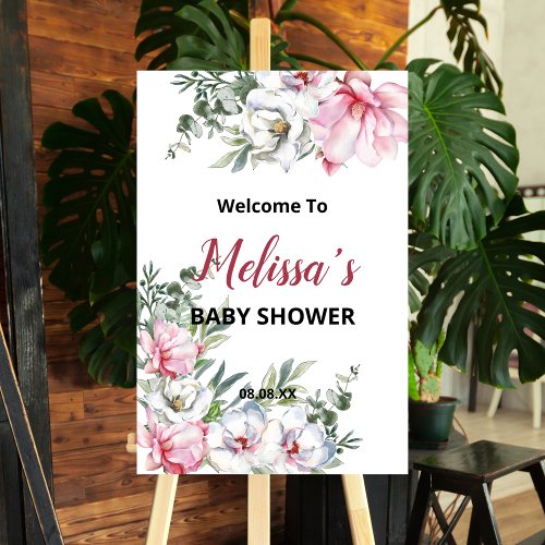 Magnolia Pink White Flower Welcome Baby Shower  Foam Board