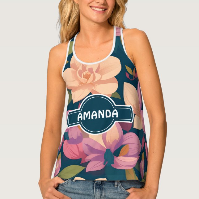 Magnolia Rainbow Colorful Personalized Pattern Tank Top (Front)