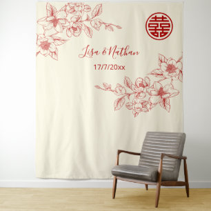 Magnolia Red Cream Chinese Backdrop
