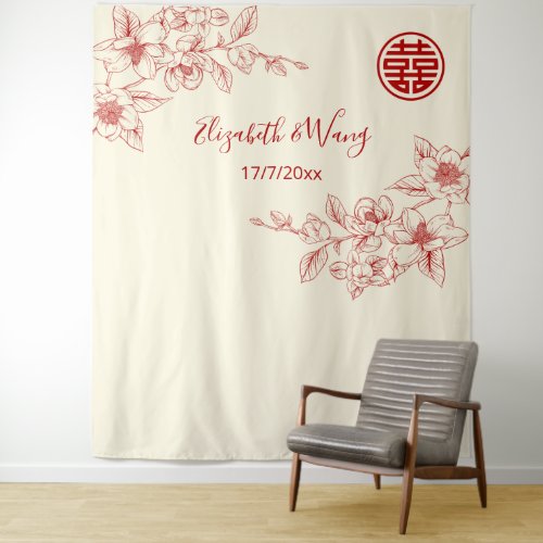 Magnolia Red Cream Chinese Backdrop
