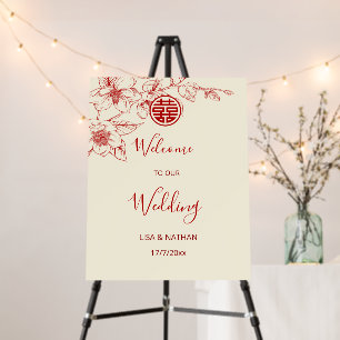 Magnolia Red Cream Chinese Wedding Welcome Foam Board